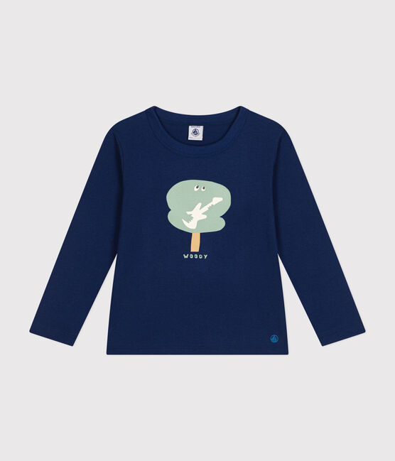 T-shirt met lange mouw van dunne jersey voor jongens blauw MEDIEVAL