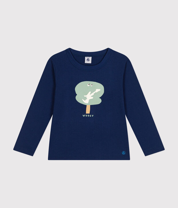 Tee-shirt manches longues en jersey fin enfant gar&ccedil;on bleu fonc&eacute;