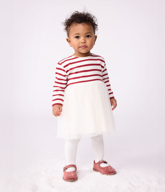 Robe bébé bi-matière manches longues rouge MILK/ AMARANTE