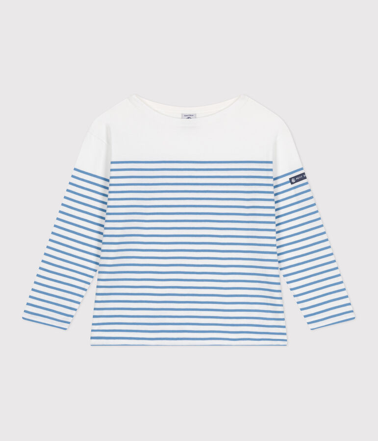Teeshirt marini&egrave;re enfant en coton manches longues blanc/bleu
