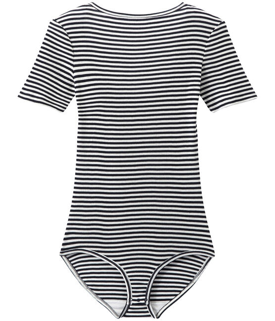 Body femme en coton seconde peau bleu SMOKING/blanc LAIT