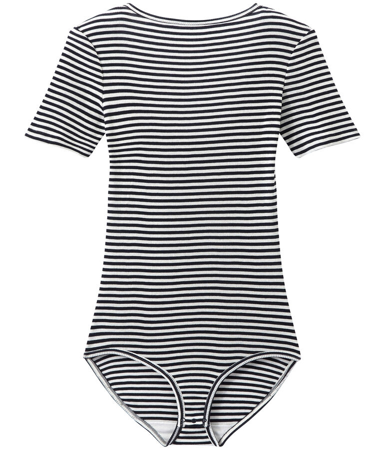 Body femme en coton seconde peau bleu SMOKING/blanc LAIT