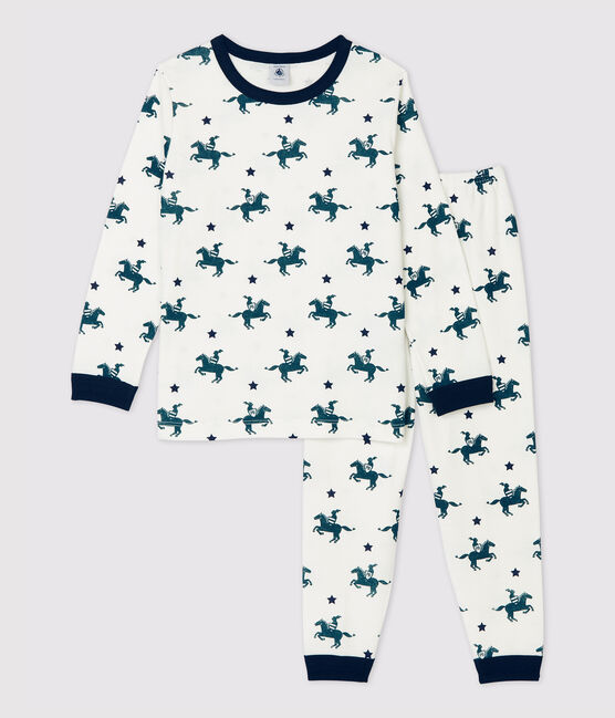 Pyjama imprimé chevaliers petit garçon en coton blanc MARSHMALLOW/blanc MULTICO