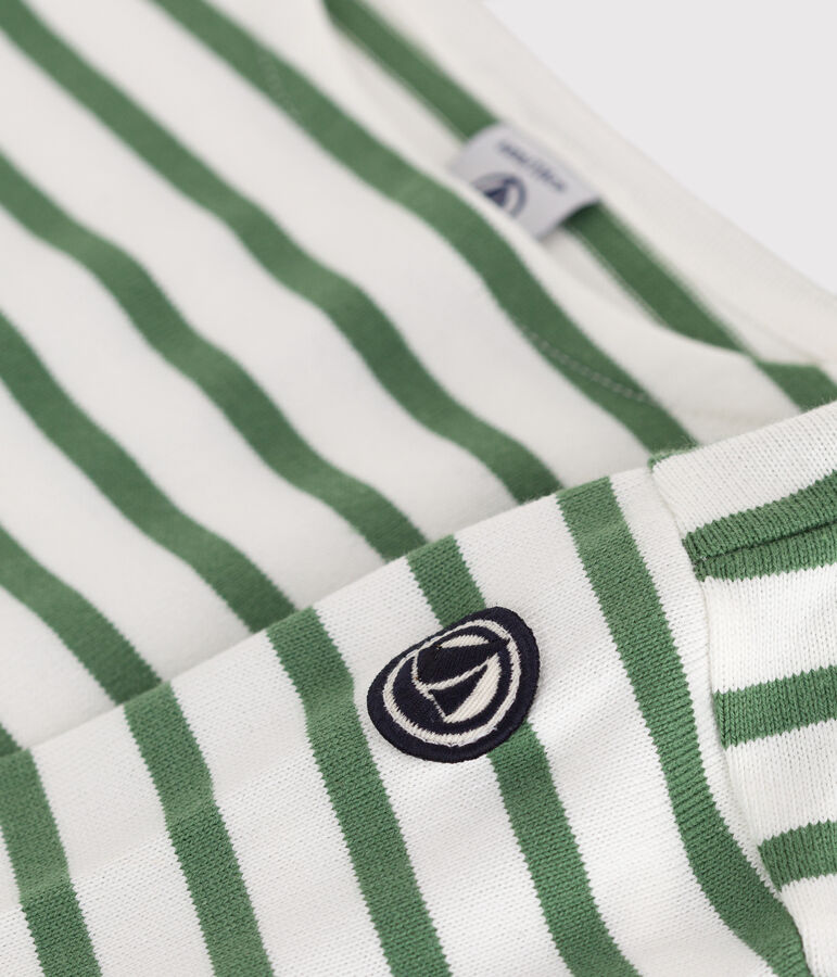 Marini&egrave;re enfant mixte en coton manches longues blanc/vert