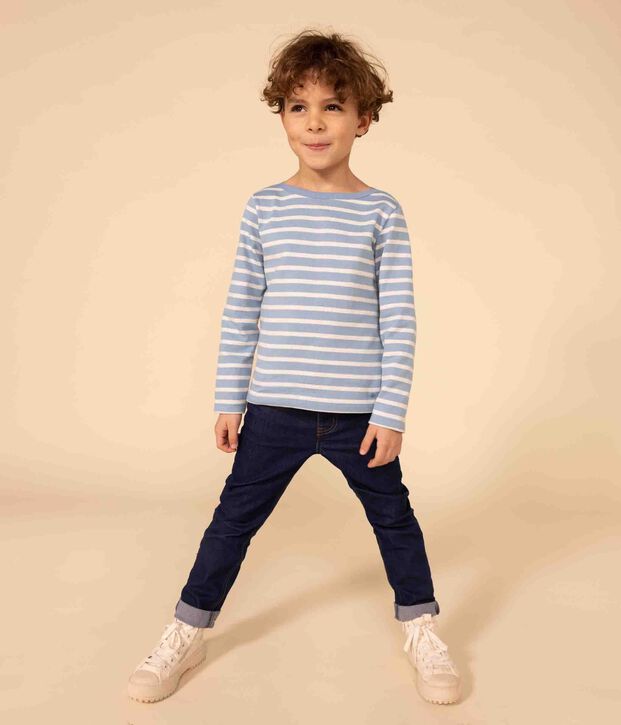 Iconisch marinetruitje in katoen voor meisjes/jongens blauw/beige