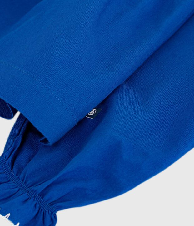 Effen katoenen kinderjurk met lange mouwen blauw