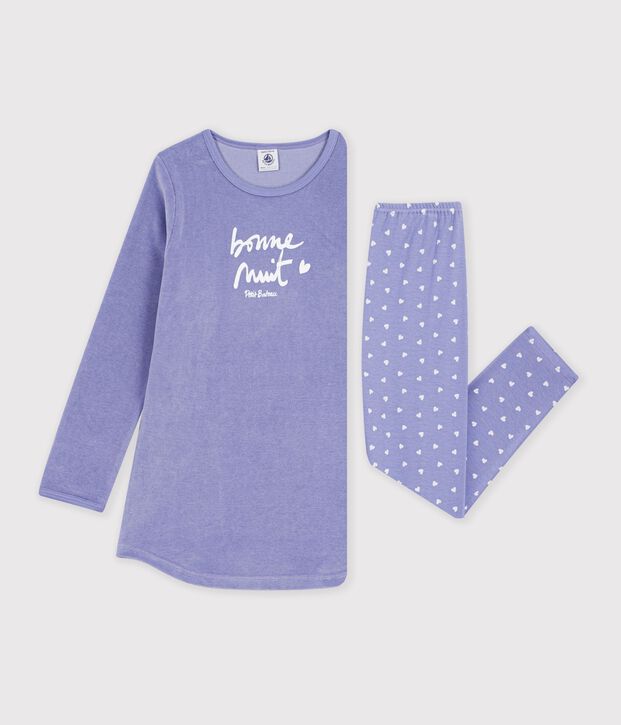 Chemise de nuit et legging enfant en velours violet/blanc