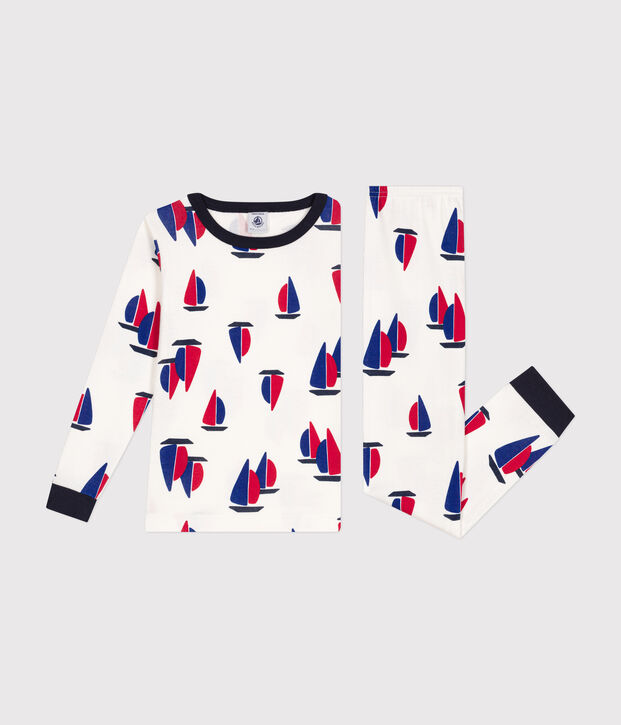 Pyjama ajust&eacute; en coton imprim&eacute; bateaux enfant blanc/multicouleur