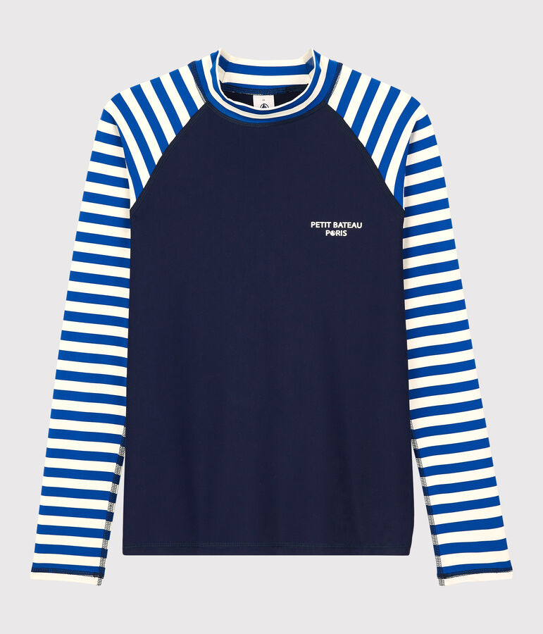 Gerecycled anti-uv-zwem-T-shirt voor Dames blauw/wit