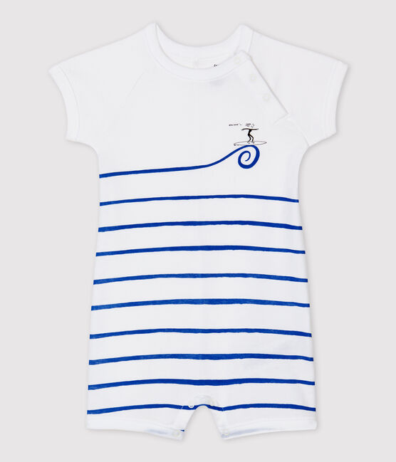 Korte jumpsuit van biologisch katoen voor baby's. wit ECUME