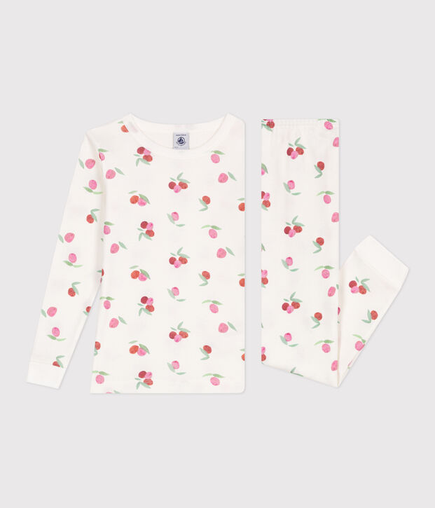 Zeer getailleerde kinderpyjama van bedrukt katoen wit/roze/multicouleur