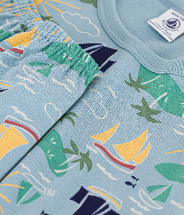 Katoenen ontdekkingspyjama voor kleine meisjes en jongens blauw/multicouleur