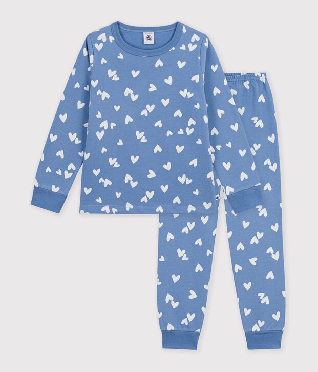 Kinderpyjama van fleece met hartjesprint blauw/wit