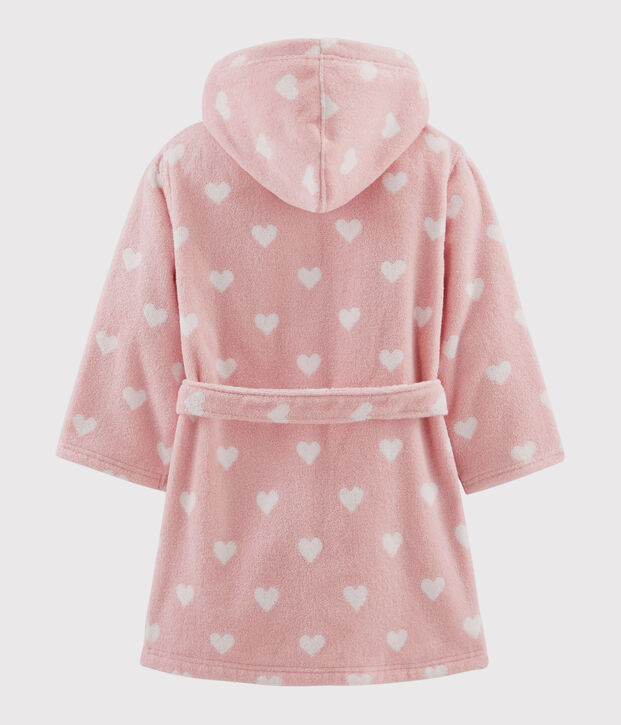 Badjas van badstof voor meisjes met hartjes roze/wit