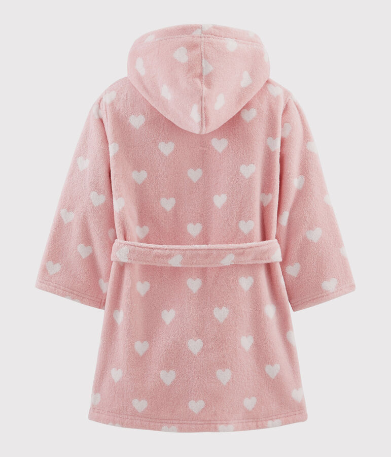 Badjas van badstof voor meisjes met hartjes roze/wit