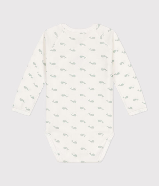 Katoenen overslagbody met lange mouwen voor baby's wit MARSHMALLOW/ HERBIER