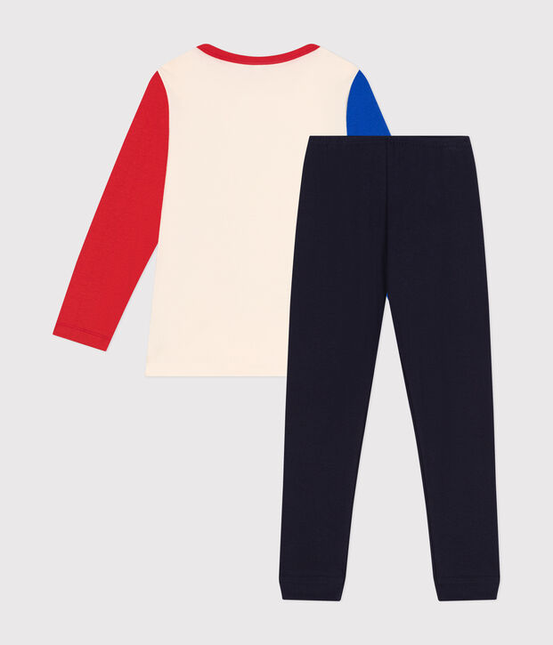 Effen katoenen pyjama met sportmotief voor kinderen blauw/multicouleur