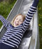 Meisjes/jongens pull van wol en katoen blauw SMOKING/wit MARSHMALLOW