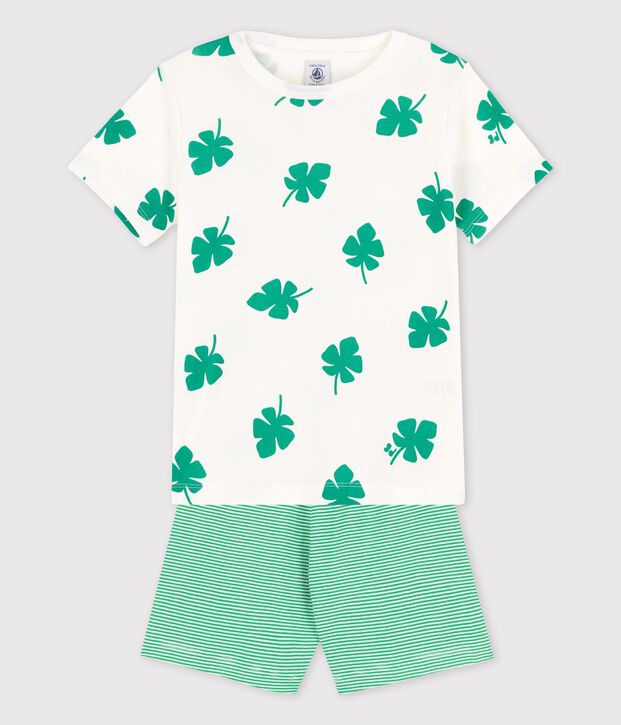Pyjacourt motif palmes petit gar&ccedil;on en coton biologique blanc/vert