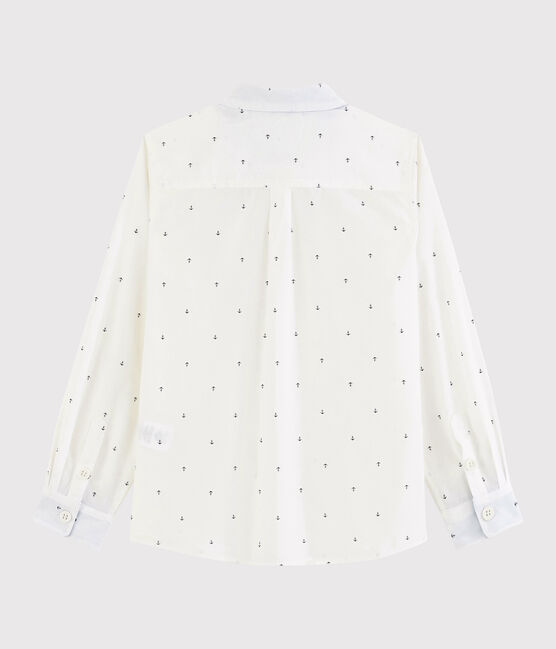 Popeline overhemd met lange mouwen voor jongens wit MARSHMALLOW/blauw SMOKING