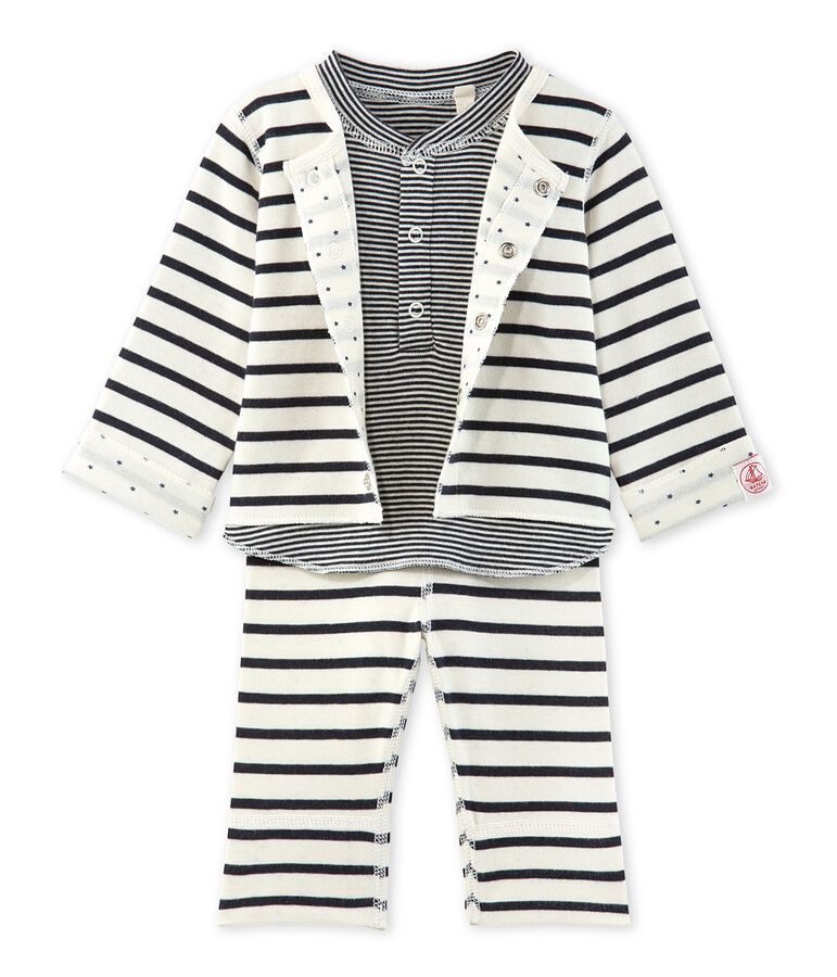 Ensemble b&eacute;b&eacute; 3 pi&egrave;ces r&eacute;versible beige COQUILLE/blauw SMOKING