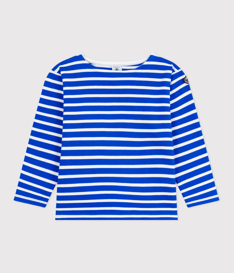 Uniseks katoenen marineshirt met lange mouwen voor kinderen blauw/wit