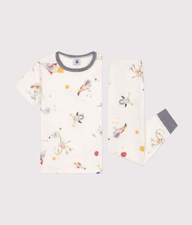 Katoenen kinderpyjama met ruimteprint wit/multicouleur