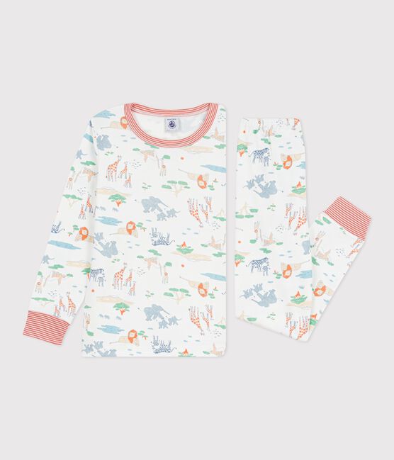 Katoenen kinderpyjama met savanneprint wit MARSHMALLOW/wit MULTICO