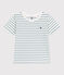 Katoenen kinder-T-shirt met korte mouw en streepjes groen MARSHMALLOW/ DRAGONFLY