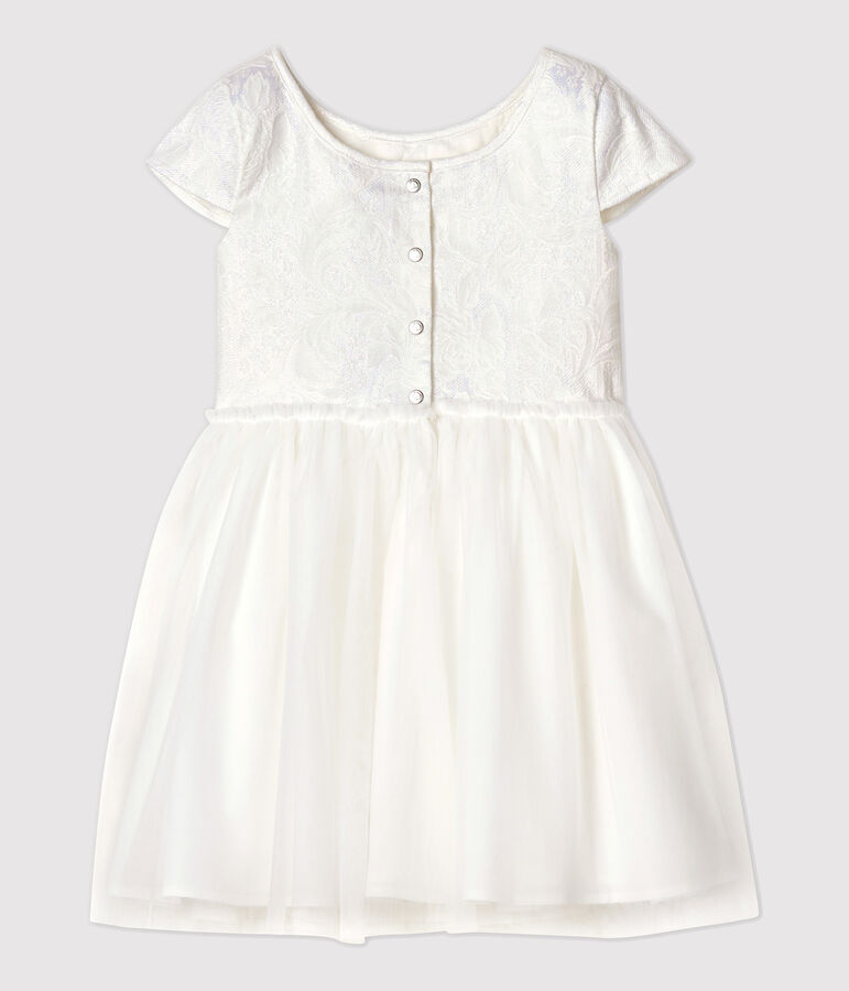Robe c&eacute;r&eacute;monie en jacquard et tulle enfant fille blanc MARSHMALLOW