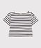 Gestreept katoenen T-shirt met korte mouwen voor meisjes wit MARSHMALLOW/blauw SMOKING