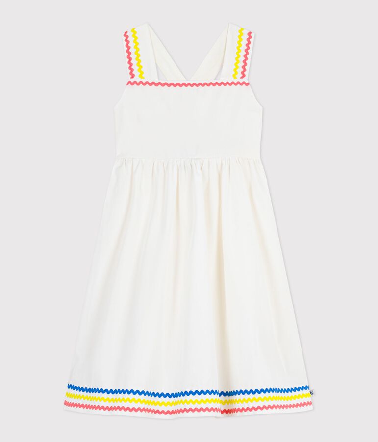 Robe longue &agrave; bretelles enfant en coton blanc