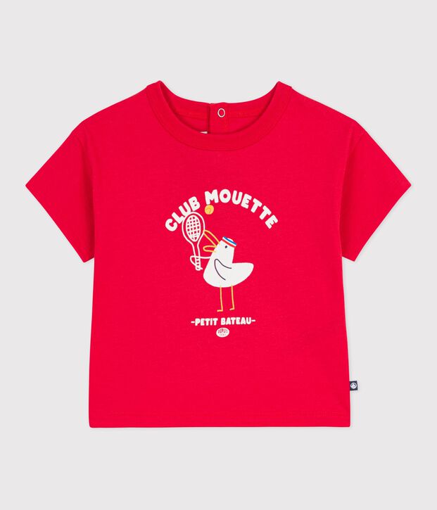 Katoenen baby-T-shirt met korte mouwen en meeuwmotiefje rood