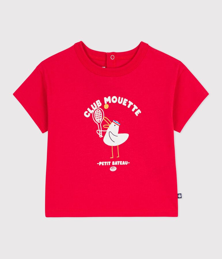 Katoenen baby-T-shirt met korte mouwen en meeuwmotiefje rood