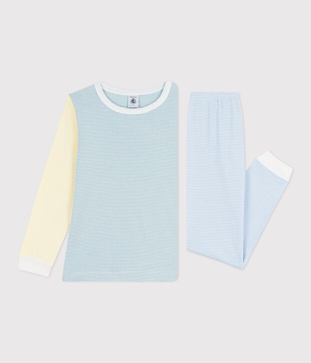 Katoenen kinderpyjama met strepen groen/multicouleur