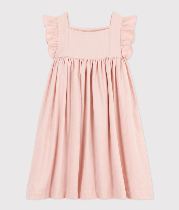 Robe sans manche en coton fa&ccedil;onn&eacute; enfant fille rose