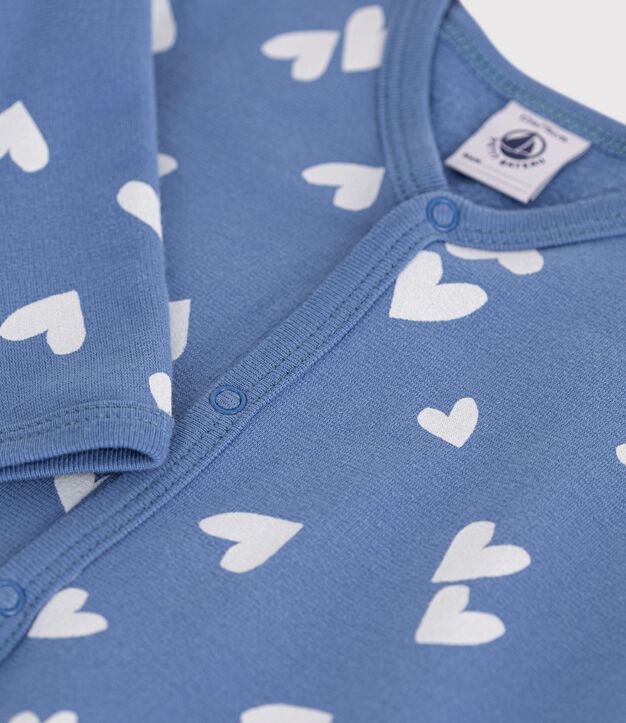 Fleece babypyjama met hartjesprint blauw/wit