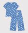 Pyjama enfant en coton jambes larges &agrave; c&oelig;urs bleu/blanc