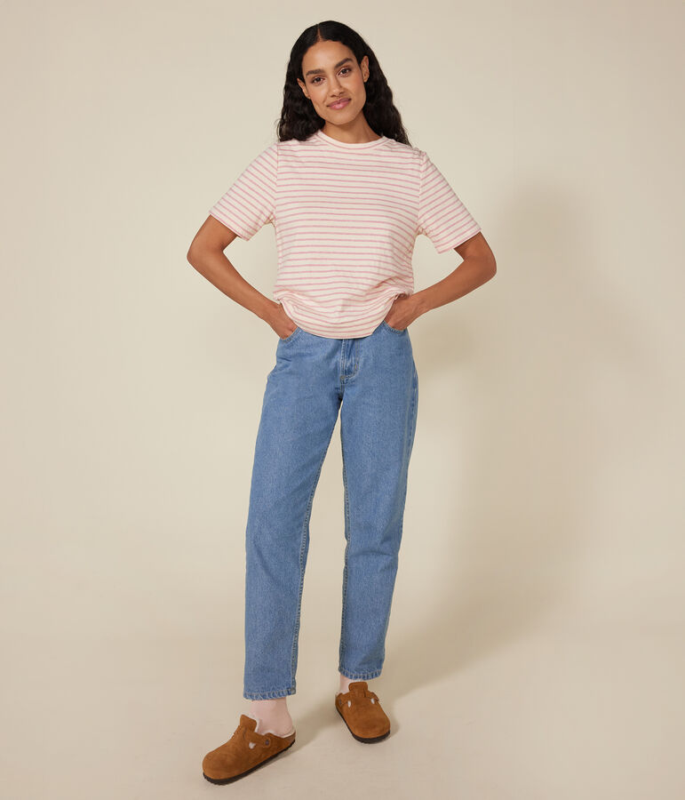 Le Boxy, dames-T-shirt van tubic ecru/roze