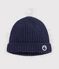 Bonnet b&eacute;b&eacute; en coton doubl&eacute; en polaire bleu marine