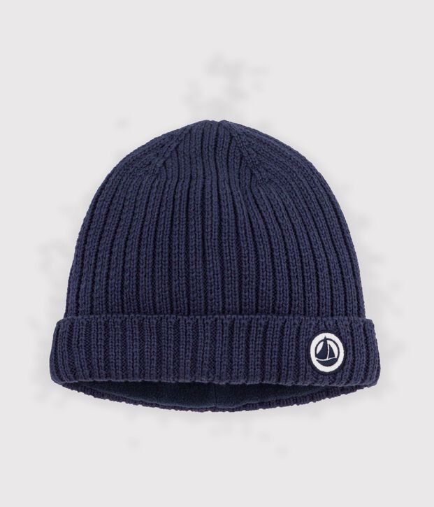 Bonnet b&eacute;b&eacute; en coton doubl&eacute; en polaire bleu marine