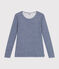 Gestreept T-shirt met lange mouw van wol en katoen voor dames blauw MEDIEVAL/wit MARSHMALLOW