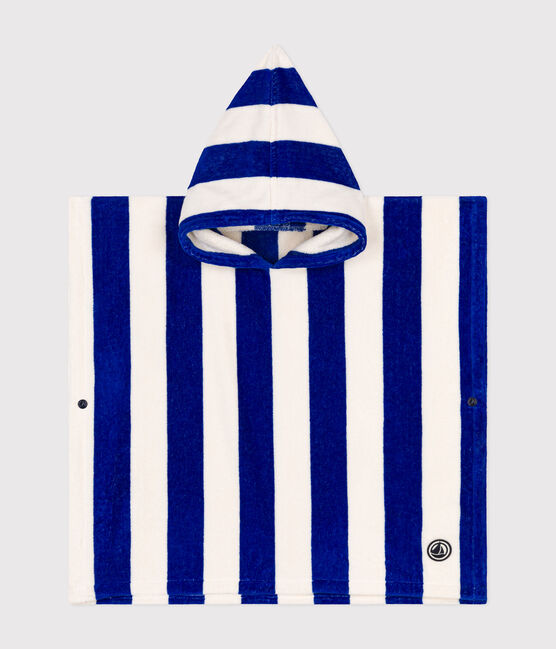 GESTREEPTE HANDDOEK BADPONCHO VOOR KINDEREN blauw SURF/wit MARSHMALLOW