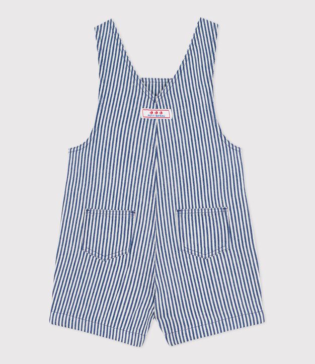 Korte salopette in gestreepte keperstof voor baby's blauw/wit