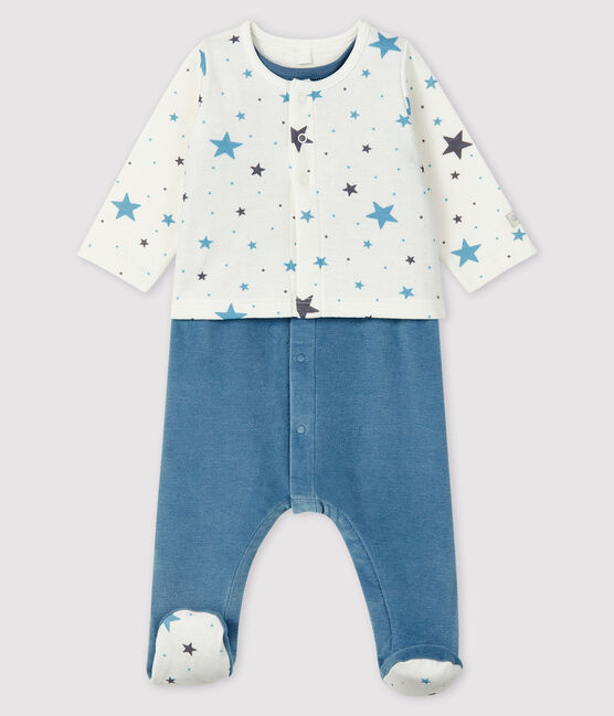 Ensemble 2 pièces étoiles bleues bébé en en velours jaune TEMPETE/blanc MULTICO