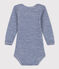 BABYBODY MET LANGE MOUW EN STREPEN IN WOL EN KATOEN blauw MEDIEVAL/wit MARSHMALLOW