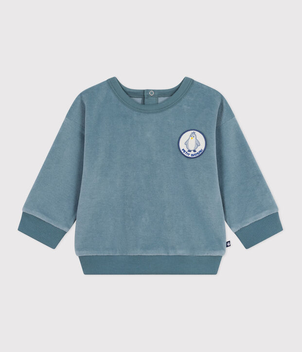 Effen sweatshirt van fluwelen boucl&eacute; voor baby's blauw