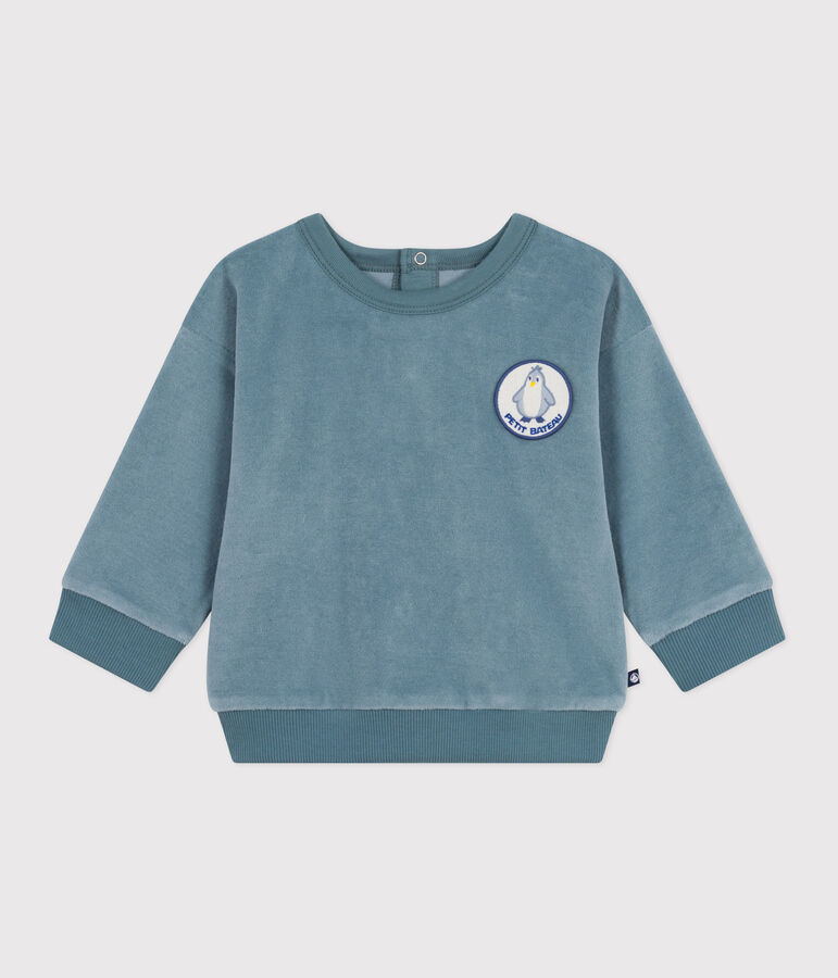 Effen sweatshirt van fluwelen boucl&eacute; voor baby's blauw
