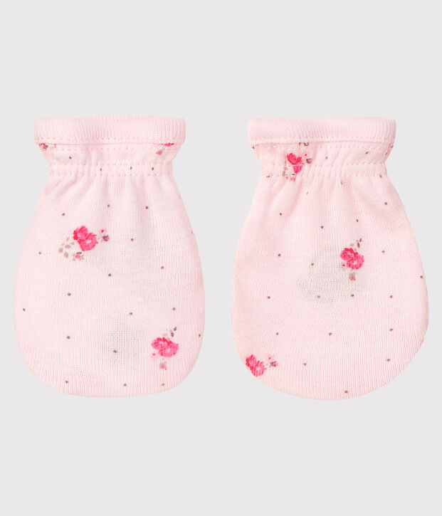 Paire de moufles b&eacute;b&eacute; en c&ocirc;te rose/multicouleur