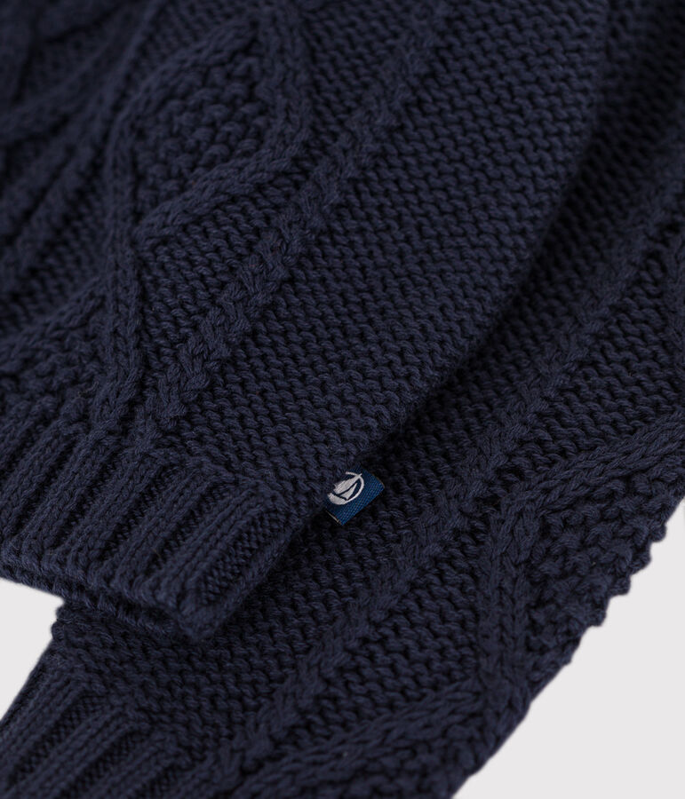 Pull tricot &agrave; torsades b&eacute;b&eacute; en coton bleu